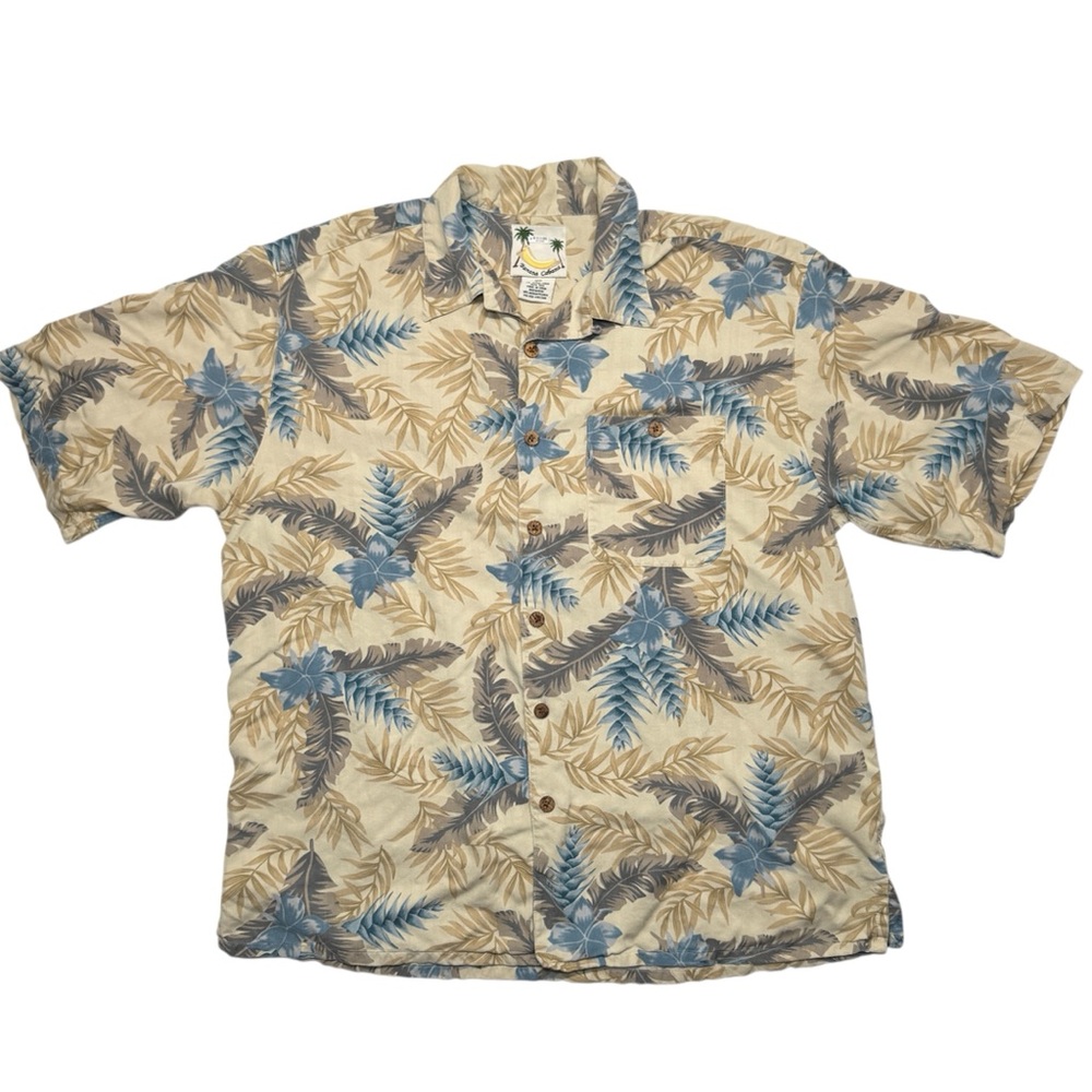 Banana Cabana Silk Hawaiian Tropical Short Sleeve Button Up Shirt Men's XL